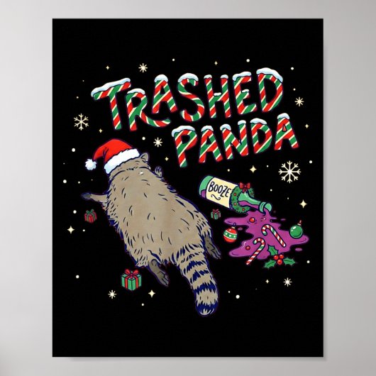 クリスマスのおかしなパンダ・アライグマの泥酔Xmas ポスター (正面)