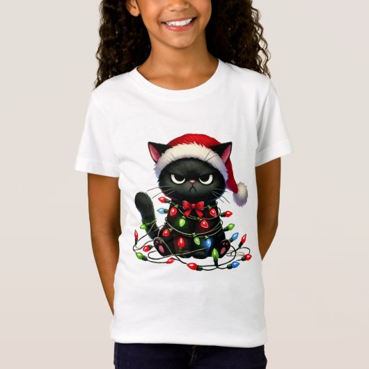 クリスマスのおこった猫 Tシャツ (正面)