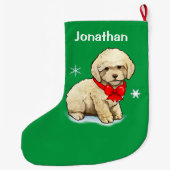 クリスマスのおじぎを着たプードルの子犬 ラージクリスマスストッキング (裏面)