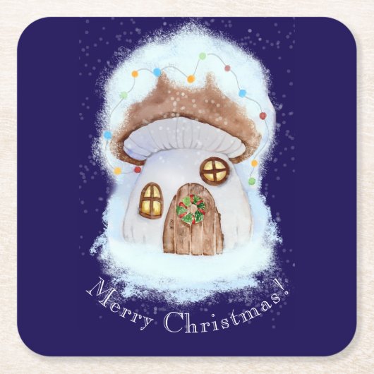 クリスマスのおとぎ話の家 スクエアペーパーコースター (正面)