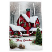 クリスマスのおとぎ話の風景 ミディアムペーパーバッグ (裏面)