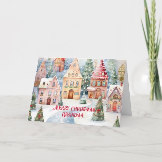 クリスマスのおばあちゃんの村カード サンキューカード (正面)