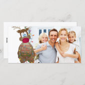 クリスマスのおもしろいなトナカイの家族写真カード シーズンカード (正面/裏面)