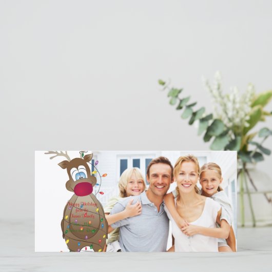 クリスマスのおもしろいなトナカイの家族写真カード シーズンカード (スタンド正面)