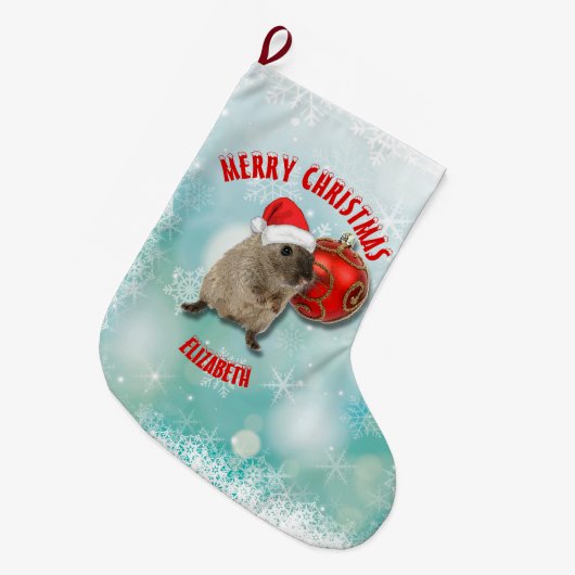 クリスマスのおもしろいなハムスターの雪片の赤いサンタの帽子 ラージクリスマスストッキング (正面 (吊り時))