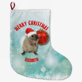 クリスマスのおもしろいなハムスターの雪片の赤いサンタの帽子 ラージクリスマスストッキング (正面)