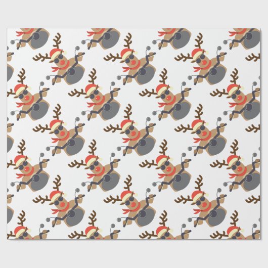 クリスマスのおもしろいなルドルフのバイクもしくは自転車に乗る人のオートバイ ラッピングペーパー (フラット)
