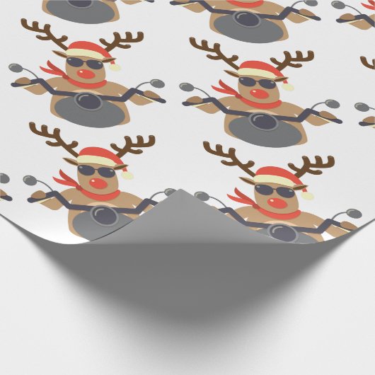 クリスマスのおもしろいなルドルフのバイクもしくは自転車に乗る人のオートバイ ラッピングペーパー (角)