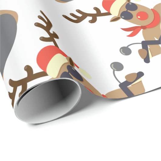 クリスマスのおもしろいなルドルフのバイクもしくは自転車に乗る人のオートバイ ラッピングペーパー (ロールコーナー)