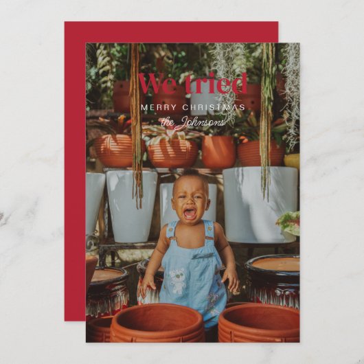 クリスマスのおもしろい休日の写真カードを試した 招待状 (正面/裏面)