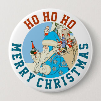 クリスマスのおもちゃが付いているヴィンテージ青いサンタ 缶バッジ