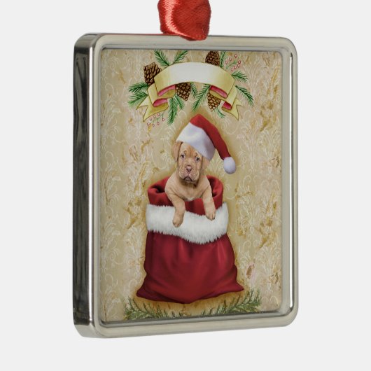 クリスマスのおもちゃつきバッグのかわいい子犬 メタルオーナメント (右)