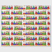 クリスマスのおもちゃの列車およびゼリー菓子 ラッピングペーパー (フラット)