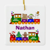 クリスマスのおもちゃの列車 セラミックオーナメント (正面)