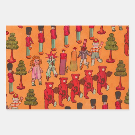 クリスマスのおもちゃヴィンテージ遊子 ラッピングペーパーシート (正面)