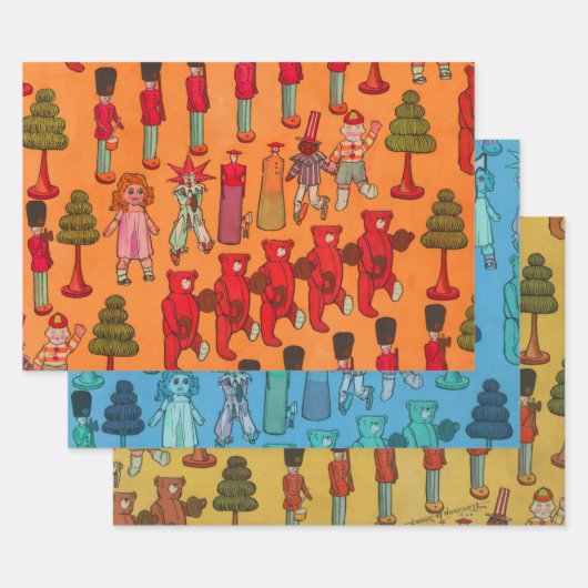 クリスマスのおもちゃヴィンテージ遊子 ラッピングペーパーシート (セット)
