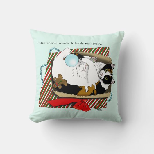 クリスマスのおもちゃ箱猫 クッション (正面)