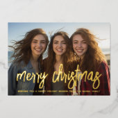 クリスマスのお写真 横向き レイアウト Lucky Merry Christmas 箔シーズンカード (正面)