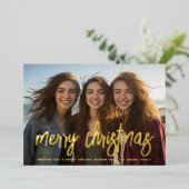 クリスマスのお写真 横向き レイアウト Lucky Merry Christmas 箔シーズンカード (立ち正面)