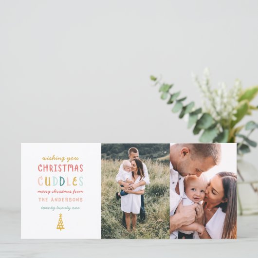 クリスマスのお抱え2枚の写真ファミリーホリデーカード (スタンド正面)