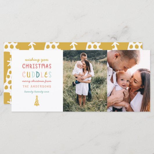 クリスマスのお抱え2枚の写真ファミリーホリデーカード (正面/裏面)