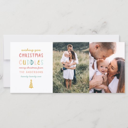 クリスマスのお抱え2枚の写真ファミリーホリデーカード (正面)