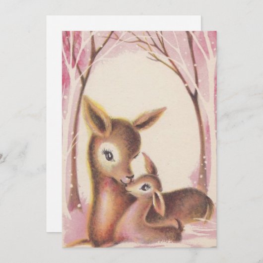 クリスマスのお母さんとベビーのクリスマスの鹿 シーズンカード (正面/裏面)