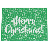 クリスマスのお気に入りグリーンサンタ小妖精や小人雪だるまサンタ ラージペーパーバッグ (正面)