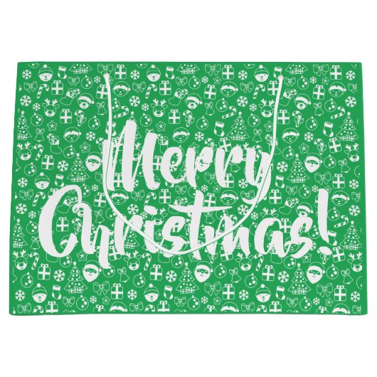 クリスマスのお気に入りグリーンサンタ小妖精や小人雪だるまサンタ ラージペーパーバッグ (正面)