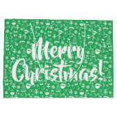 クリスマスのお気に入りグリーンサンタ小妖精や小人雪だるまサンタ ラージペーパーバッグ (裏面)