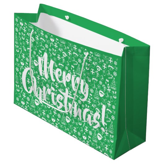 クリスマスのお気に入りグリーンサンタ小妖精や小人雪だるまサンタ ラージペーパーバッグ (正面アングル)