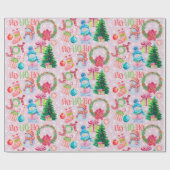 クリスマスのお気に入りピンク雪だるま水色 ラッピングペーパー (フラット)