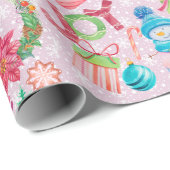 クリスマスのお気に入りピンク雪だるま水色 ラッピングペーパー (ロールコーナー)