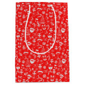 クリスマスのお気に入りレッドサンタ小妖精や小人トナカイフェスティバル ミディアムペーパーバッグ (正面)