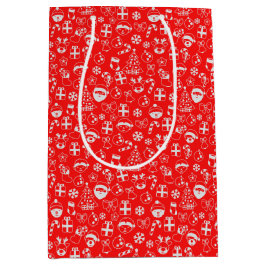 クリスマスのお気に入りレッドサンタ小妖精や小人トナカイフェスティバル ミディアムペーパーバッグ