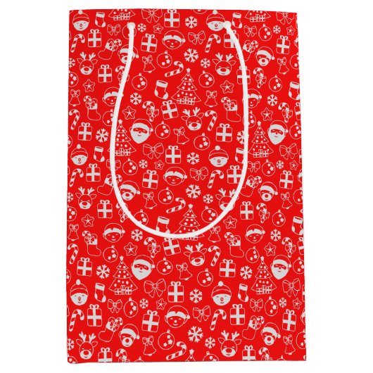 クリスマスのお気に入りレッドサンタ小妖精や小人トナカイフェスティバル ミディアムペーパーバッグ (正面)