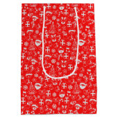 クリスマスのお気に入りレッドサンタ小妖精や小人トナカイフェスティバル ミディアムペーパーバッグ (裏面)