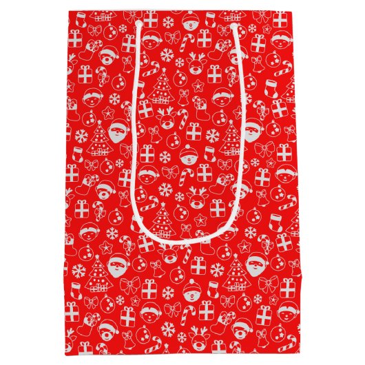 クリスマスのお気に入りレッドサンタ小妖精や小人トナカイフェスティバル ミディアムペーパーバッグ (裏面)