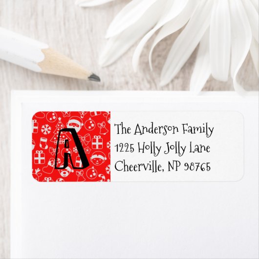 クリスマスのお気に入りレッドサンタ小妖精や小人雪だるまモノグラム ラベル (インサイチュ)