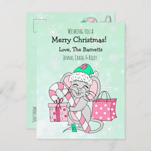 クリスマスのお目出度う可愛いネズミ シーズンポストカード (正面/裏面)