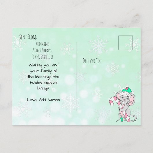 クリスマスのお目出度う可愛いネズミ シーズンポストカード (裏面)