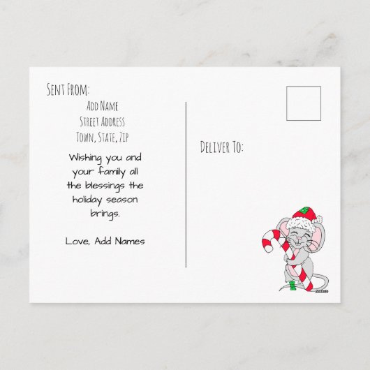 クリスマスのお目出度う可愛いネズミ シーズンポストカード (裏面)