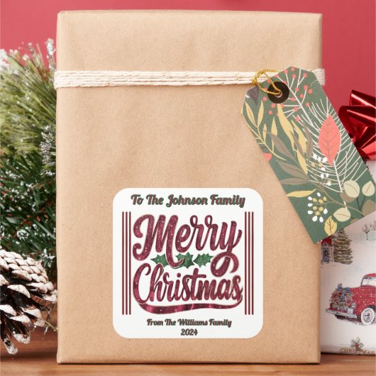 クリスマスのお祝いにカラフルなステッカー スクエアシール (クリスマス)