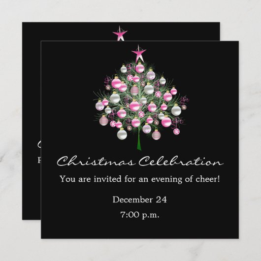 クリスマスのお祝いのピンクテーマの招待状 招待状 (正面/裏面)