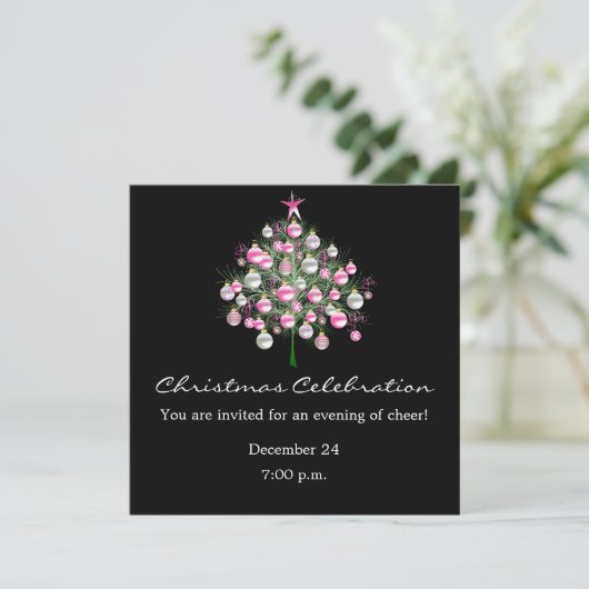 クリスマスのお祝いのピンクテーマの招待状 招待状 (スタンド正面)