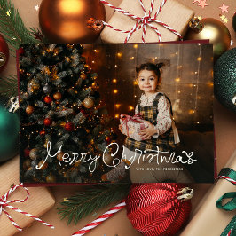 クリスマスのお祝いを楽しく フリーハンド調の赤い3枚の写真入り シーズンカード