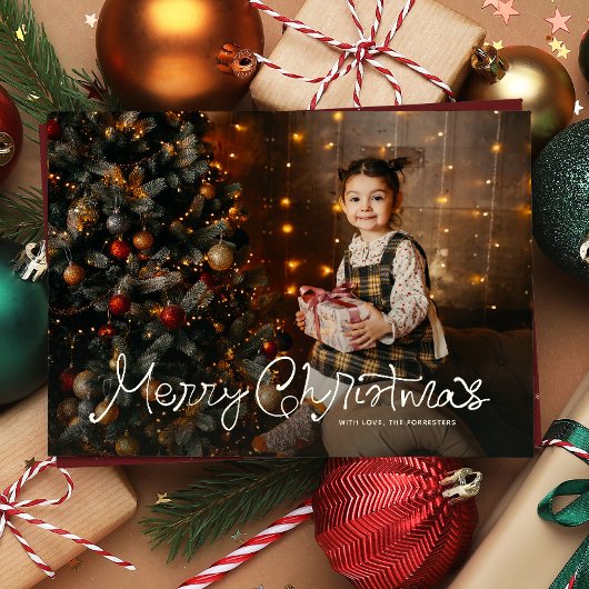 クリスマスのお祝いを楽しく フリーハンド調の赤い3枚の写真入り シーズンカード