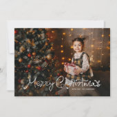 クリスマスのお祝いを楽しく フリーハンド調の赤い3枚の写真入り シーズンカード (正面)