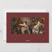 クリスマスのお祝いを楽しく フリーハンド調の赤い3枚の写真入り シーズンカード (裏面)