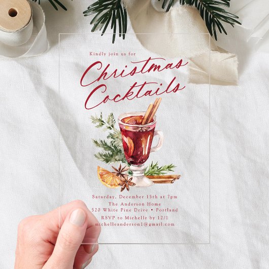 クリスマスのお祝いカクテル ホリデーパーティー アクリル招待状